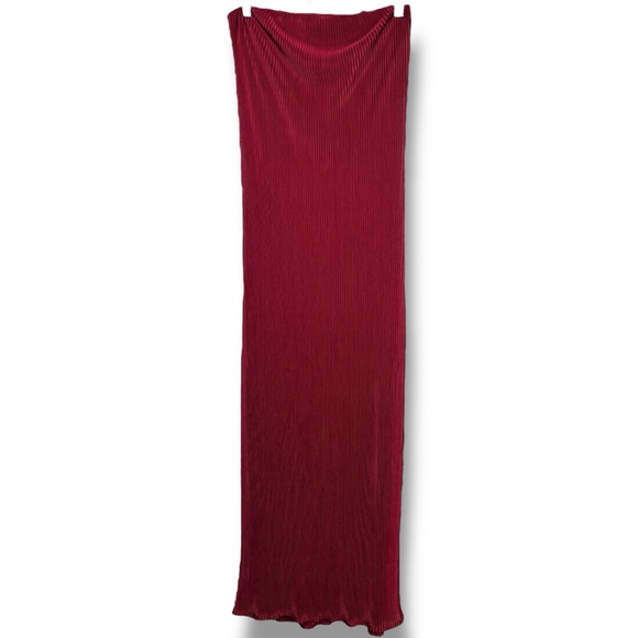 Maroon Red Ribbed Backless Strapless Tie Back Bodycon Midi Maxi Dress size Small - Picture 2 of 5